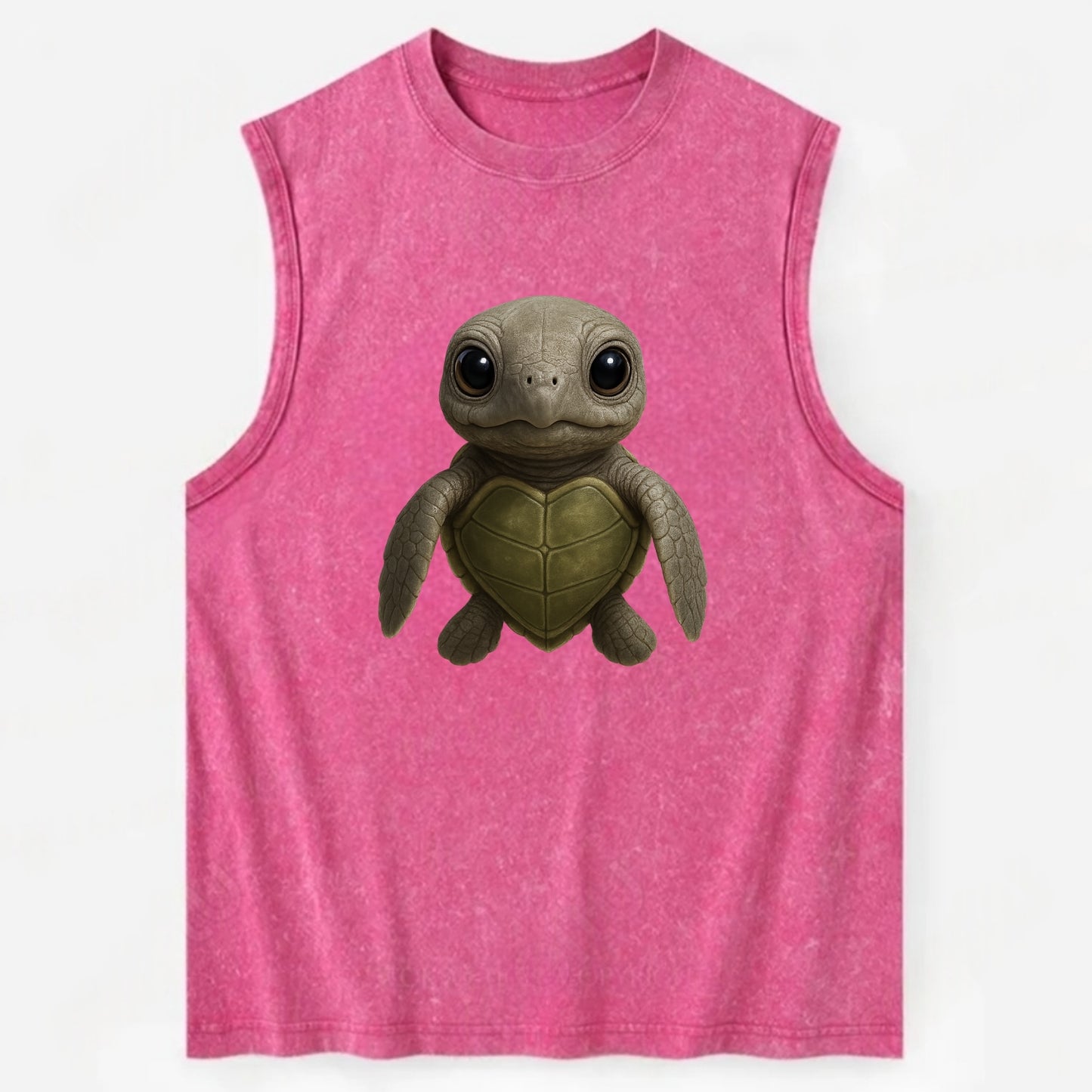 Baby Olive Ridley Turtle - olive green shell, heart-shaped carapace, bright - Vintage Washed Tank - Pink