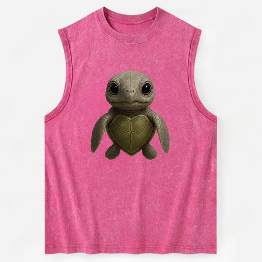 Baby Olive Ridley Turtle - olive green shell, heart-shaped carapace, bright - Vintage Washed Tank - Pink