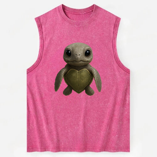 Baby Olive Ridley Turtle - olive green shell, heart-shaped carapace, bright - Vintage Washed Tank