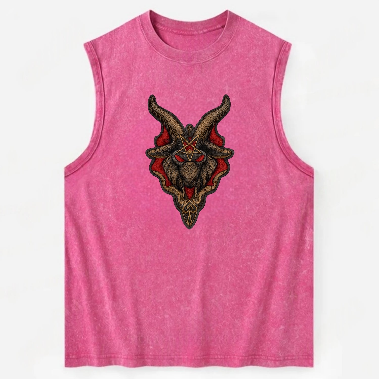 BAPHOMET HEAD - goat head symbol in black and red , occult - Vintage Washed Tank - Pink