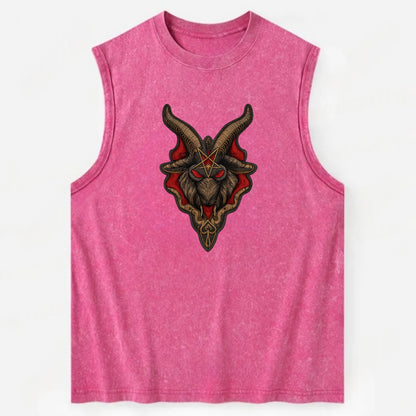 BAPHOMET HEAD - goat head symbol in black and red , occult - Vintage Washed Tank - Pink