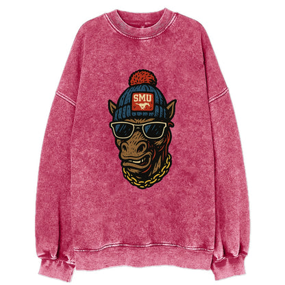 Dallas Mustang wearing SMU beanie with pony patch - Vintage Sweatshirt - Pink