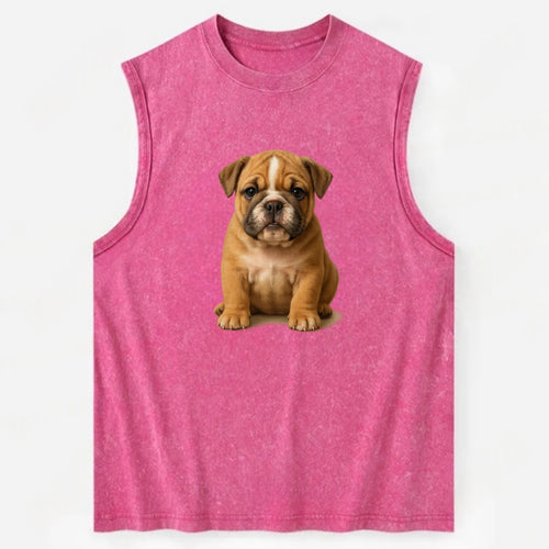 Baby Bulldog Puppy - wrinkly face, underbite, stocky body, gentle eyes, - Vintage Washed Tank