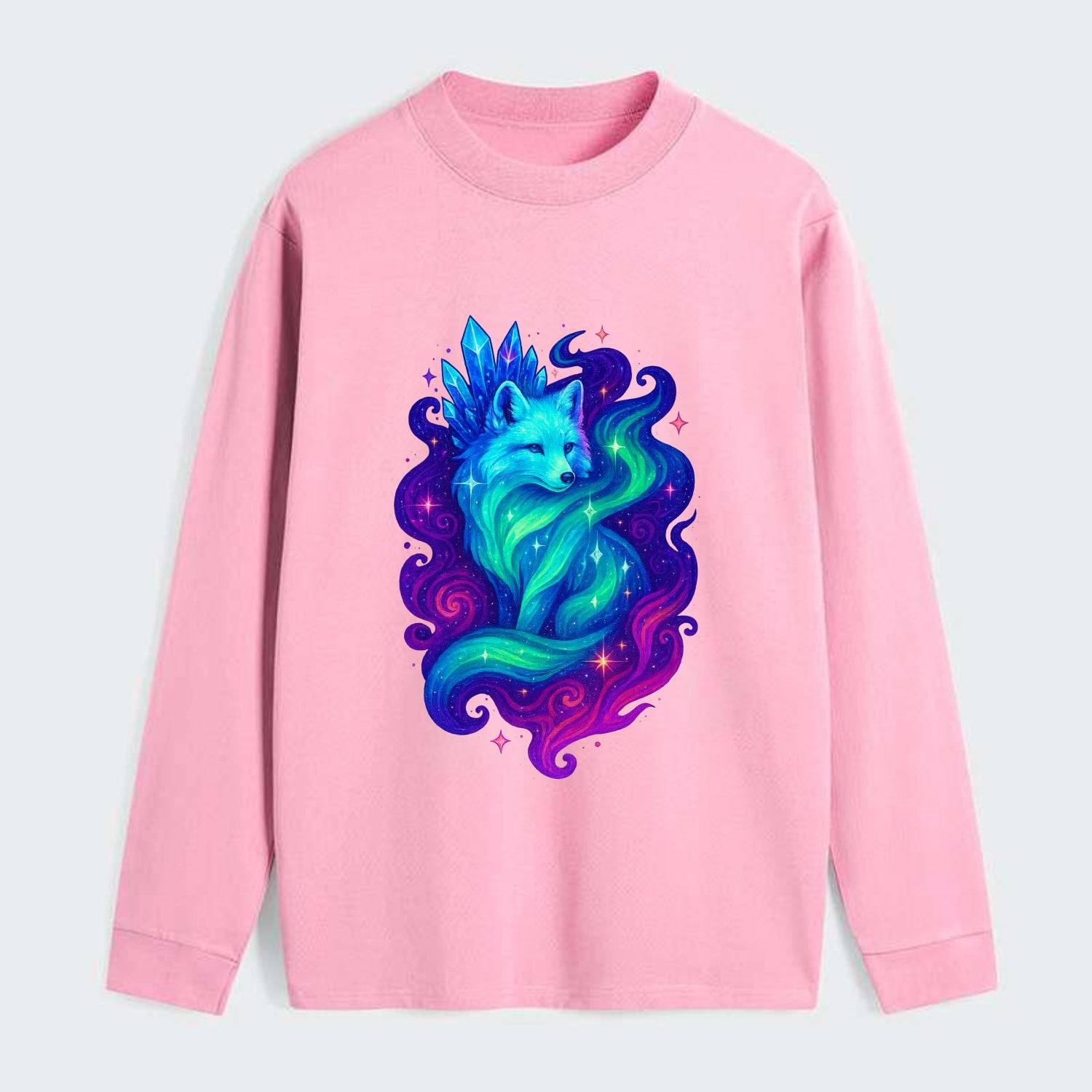 Ethereal arctic fox with fur that transforms into crystal formations, - Classic Long Sleeve Shirt - Pink