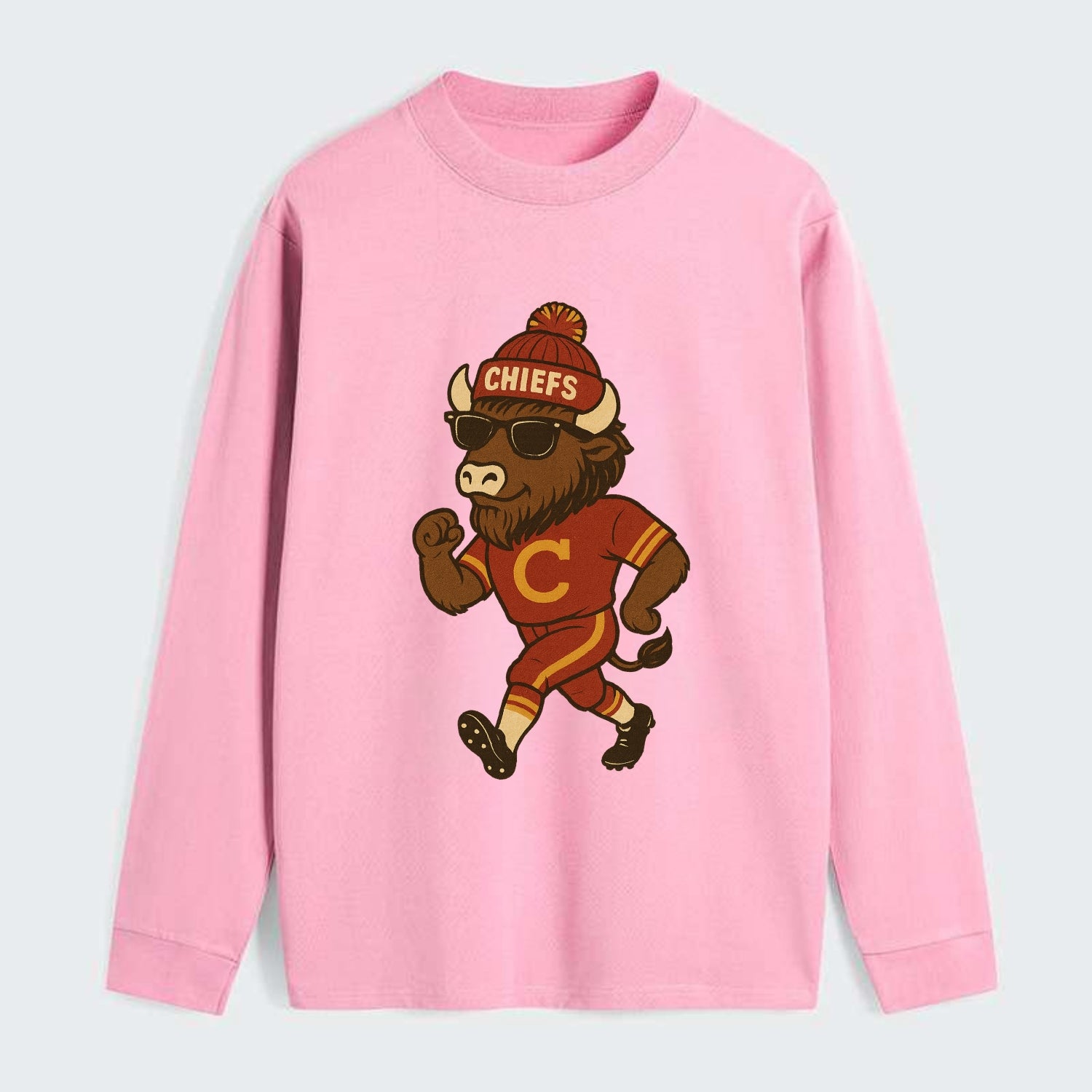 KC Bison wearing Chiefs beanie with arrowhead patch and wayfarer - Classic Long Sleeve Shirt - Pink