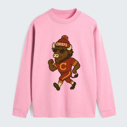 KC Bison wearing Chiefs beanie with arrowhead patch and wayfarer - Classic Long Sleeve Shirt - Pink