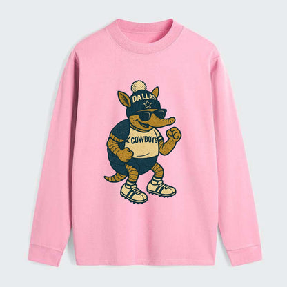 Dallas Armadillo wearing Cowboys beanie with lone star patch and - Classic Long Sleeve Shirt - Pink