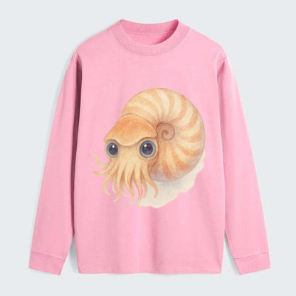 Baby Nautilus - spiral shell, tentacles peeking, ancient eyes, - Classic Long Sleeve Shirt - Pink