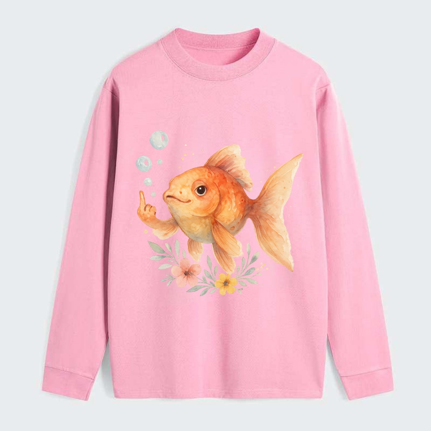 chubby goldfish blowing bubbles, one fin extended like middle finger - Classic Long Sleeve Shirt - Pink