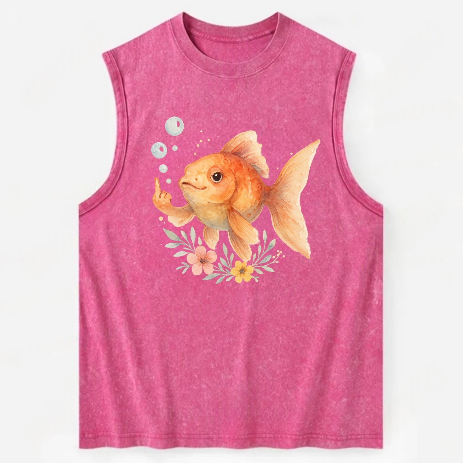 chubby goldfish blowing bubbles, one fin extended like middle finger - Vintage Washed Tank - Pink