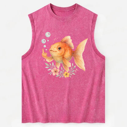 chubby goldfish blowing bubbles, one fin extended like middle finger - Vintage Washed Tank - Pink