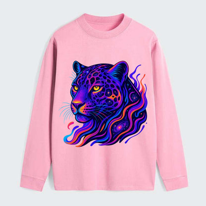 Powerful jaguar with rosettes containing miniature galaxies, cosmic - Classic Long Sleeve Shirt - Pink