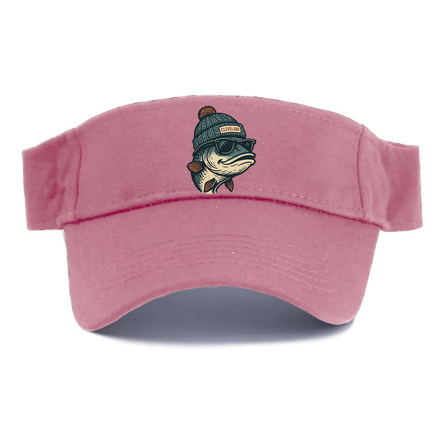 Cleveland Lake Erie Walleye wearing Cleveland beanie with pom pom and wayfarer sunglasses - Visor - Pink