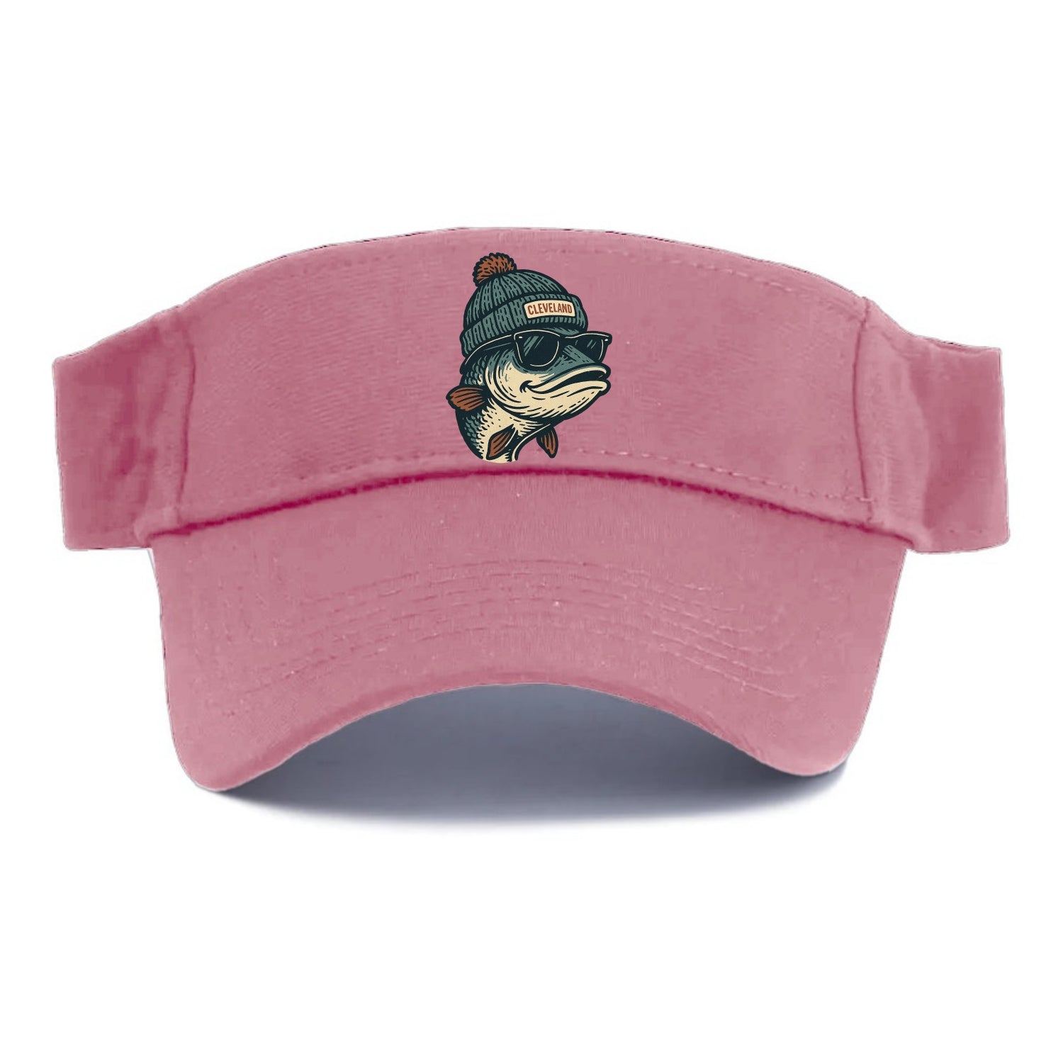 Cleveland Lake Erie Walleye wearing Cleveland beanie with pom pom and wayfarer sunglasses - Visor - Pink