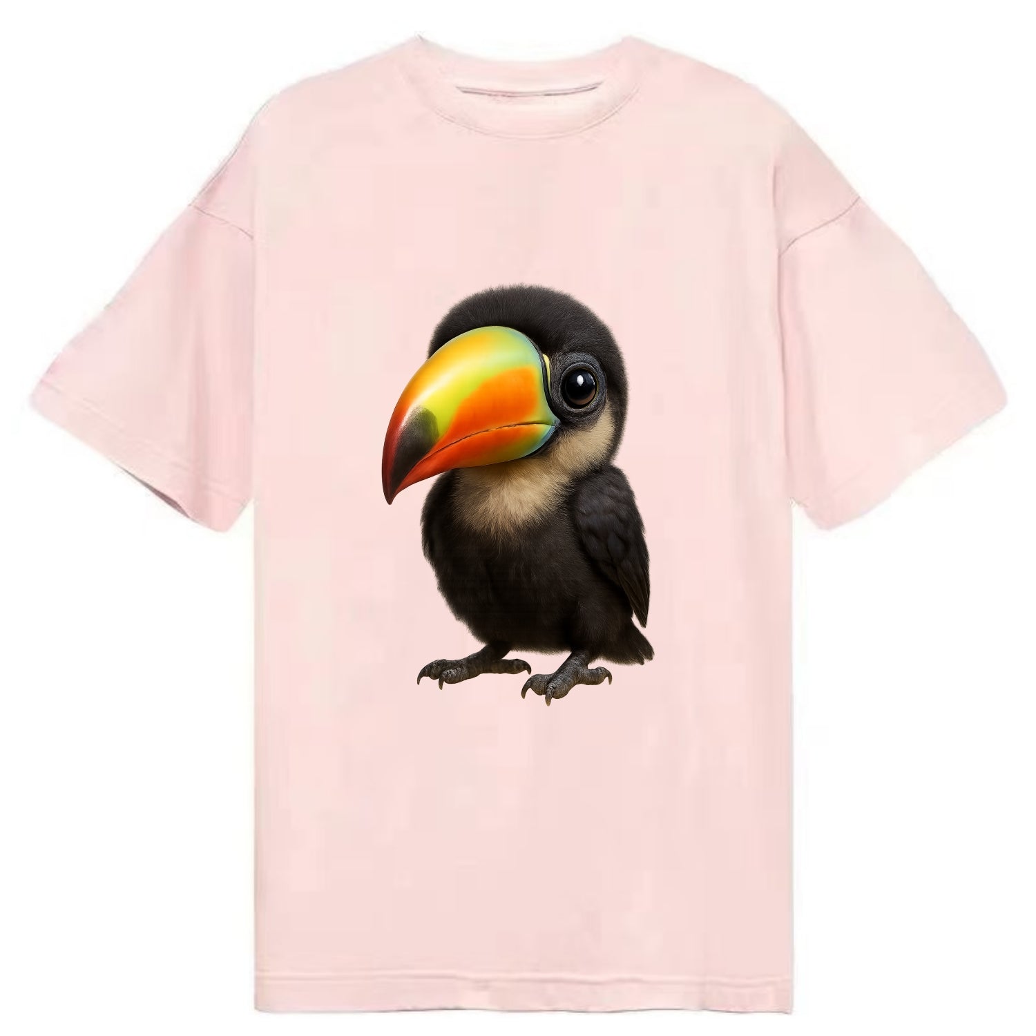 Baby Toucan - oversized colorful beak, black feathers, bright eyes, front-facing, - Classic T-shirt - Pink
