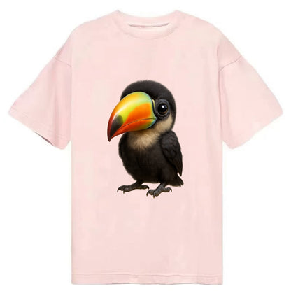 Baby Toucan - oversized colorful beak, black feathers, bright eyes, front-facing, - Classic T-shirt - Pink