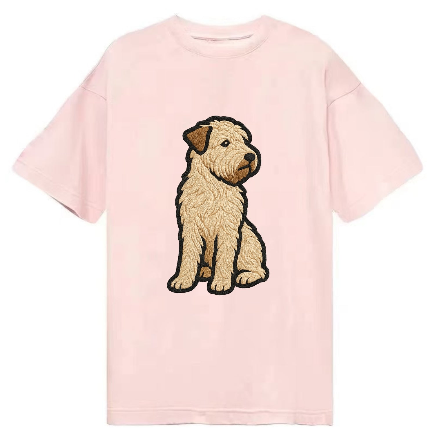Soft Coated Wheaten Terrier - Light tan flowing coat embroidered pose - Classic T-shirt - Pink