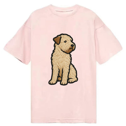 Soft Coated Wheaten Terrier - Light tan flowing coat embroidered pose - Classic T-shirt - Pink