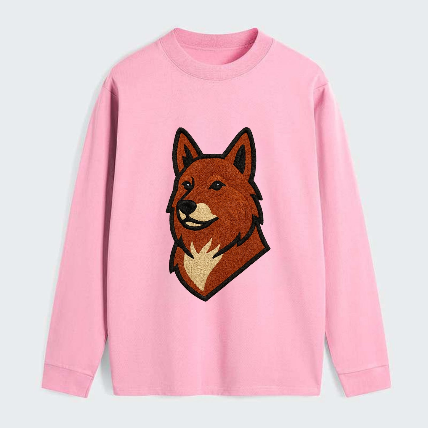 Finnish Spitz - Fox-red pointed ears embroidered pose - Classic Long Sleeve Shirt - Pink