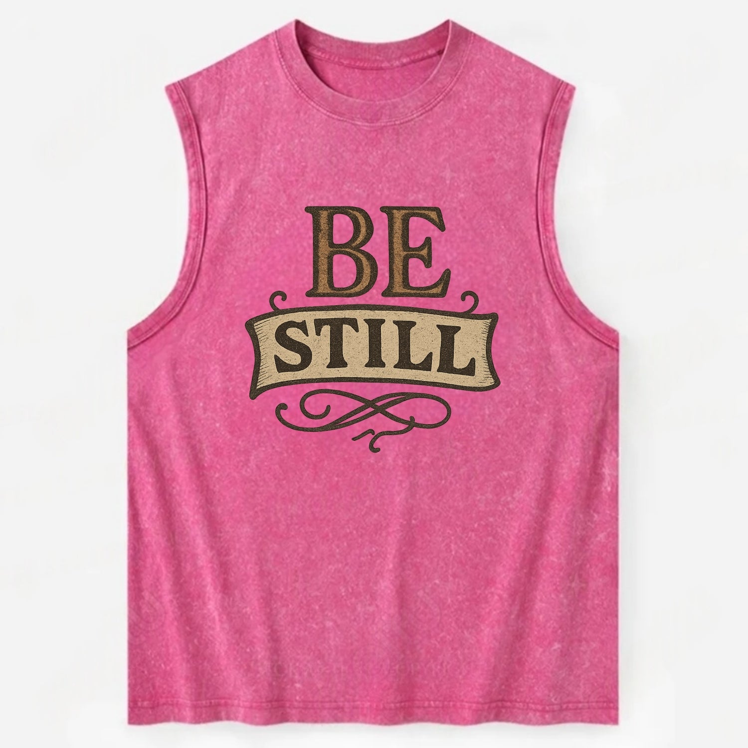 Bold typography design - "BE STILL" - quiet mind, meditation, inner peace - Vintage Washed Tank - Pink