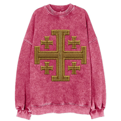 Jerusalem Cross  - Vintage Sweatshirt - Pink
