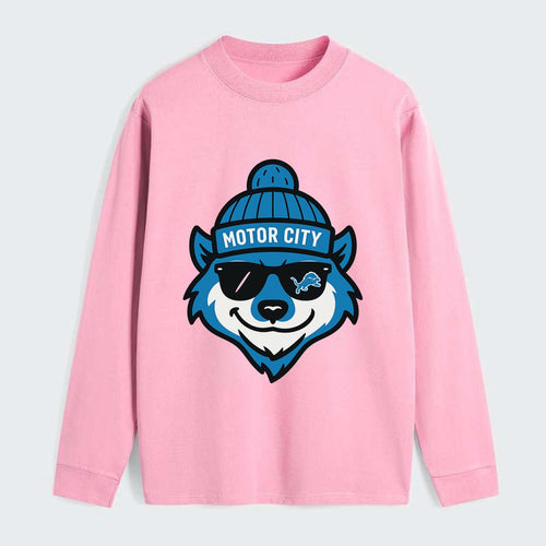 Motor City Wolverine wearing Lions beanie with gear patch and wayfarer - Classic Long Sleeve Shirt