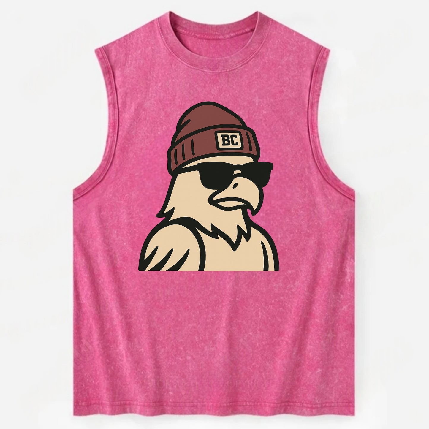 Chestnut Hill Eagle wearing Boston College beanie with BC patch - Vintage Washed Tank - Pink
