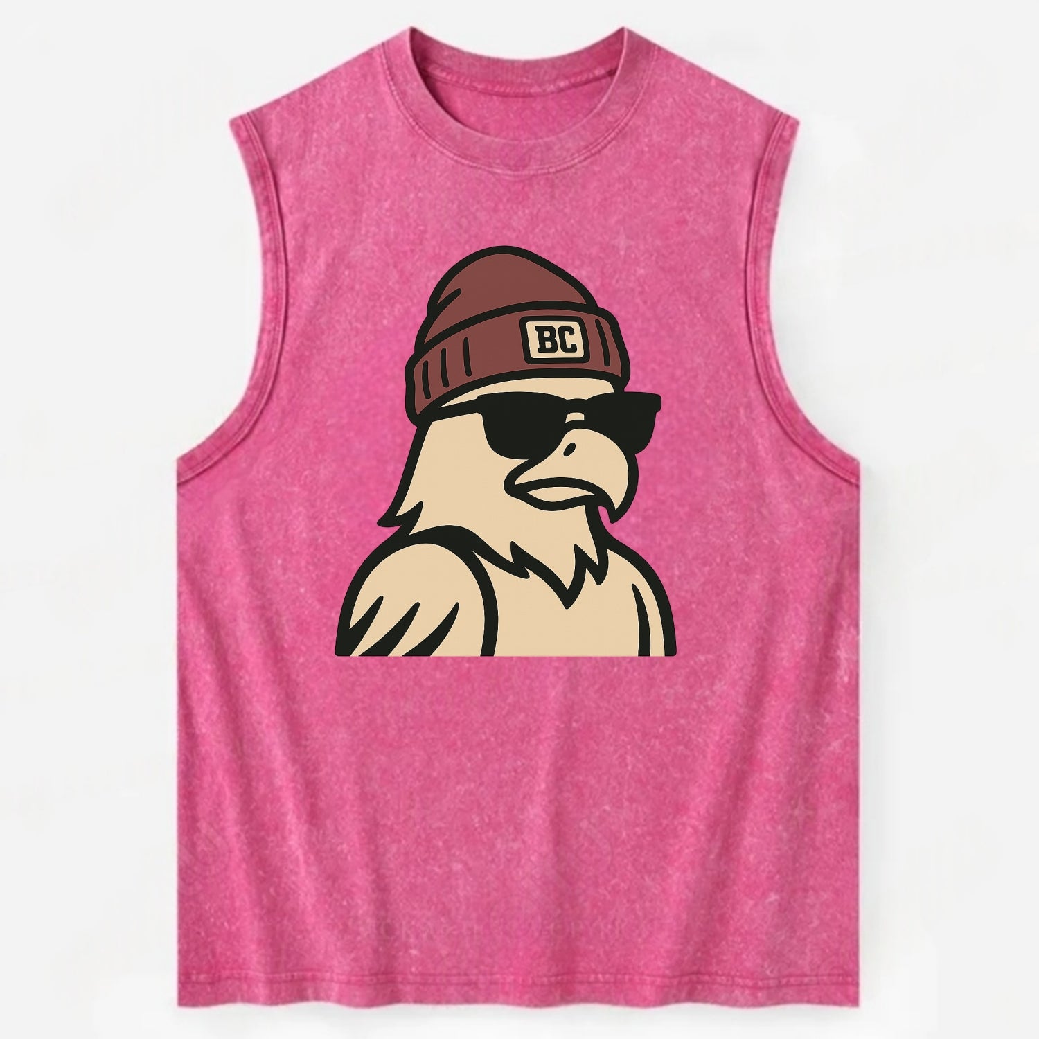 Chestnut Hill Eagle wearing Boston College beanie with BC patch - Vintage Washed Tank - Pink