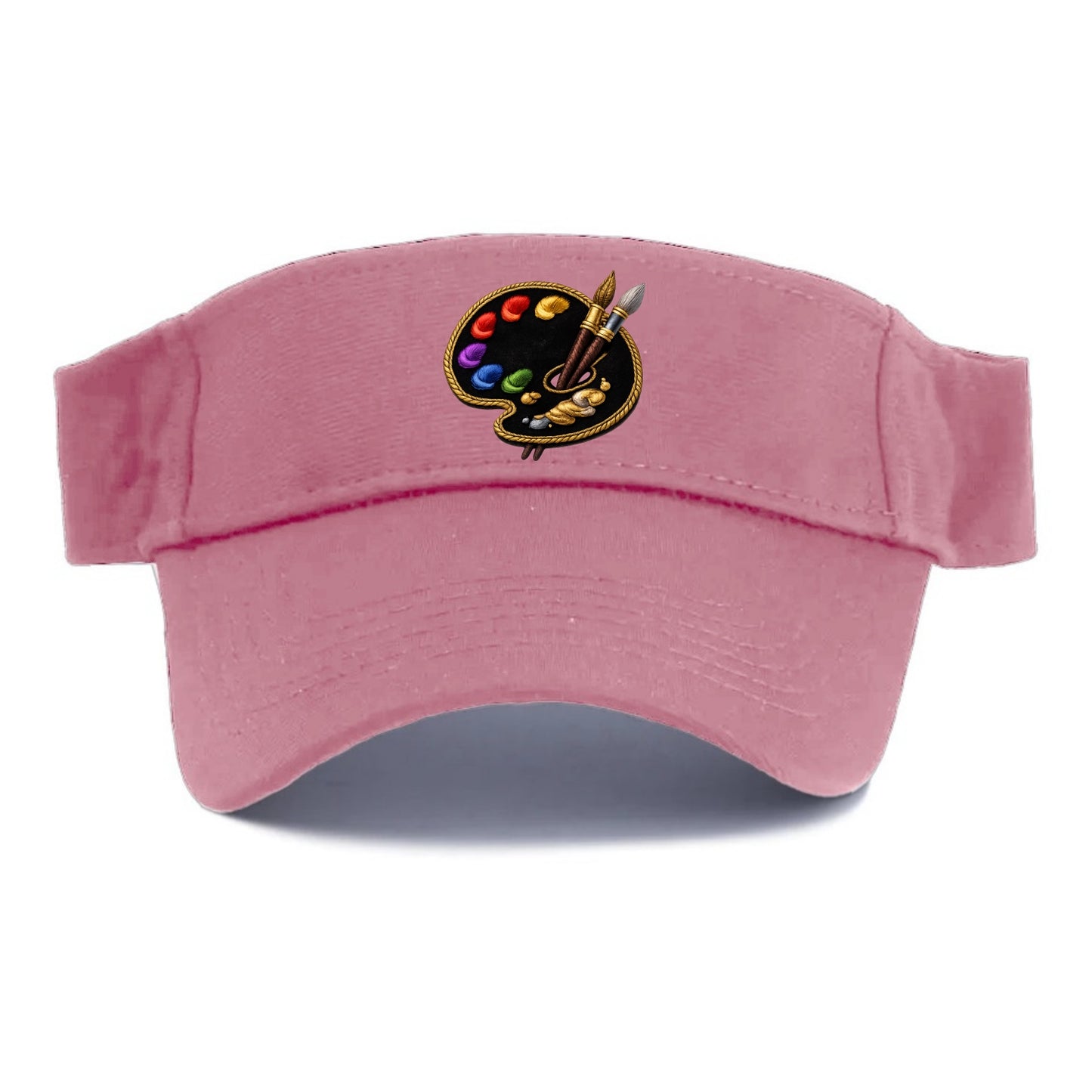 Embroidered patch design - PAINT PALETTE - artist palette with brushes in rainbow and brown - Visor - Pink