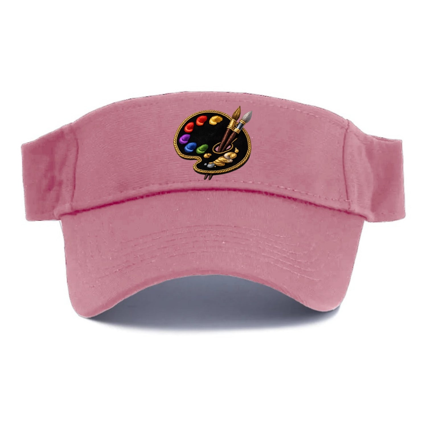 Embroidered patch design - PAINT PALETTE - artist palette with brushes in rainbow and brown - Visor - Pink