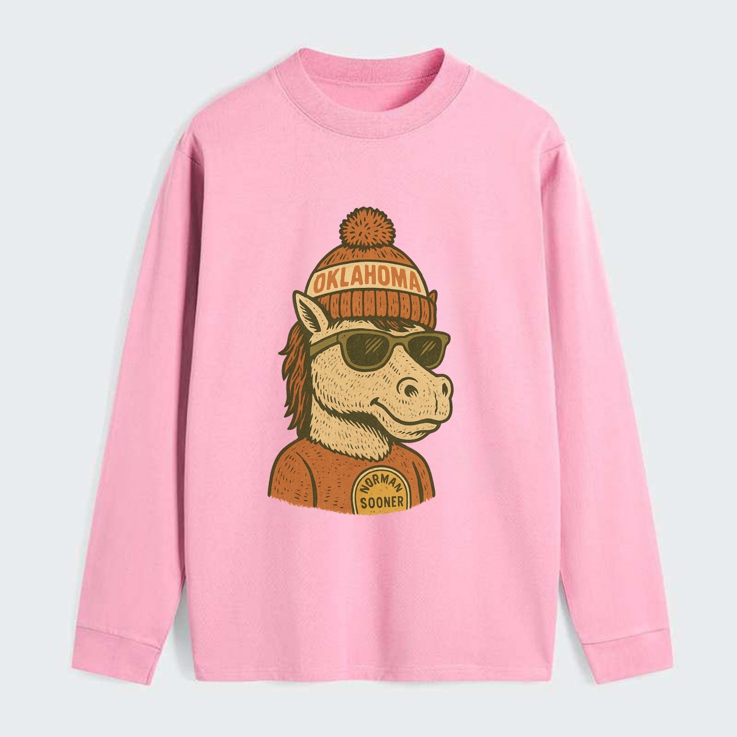 Norman Sooner Horse wearing Oklahoma bea - Classic Long Sleeve Shirt - Pink