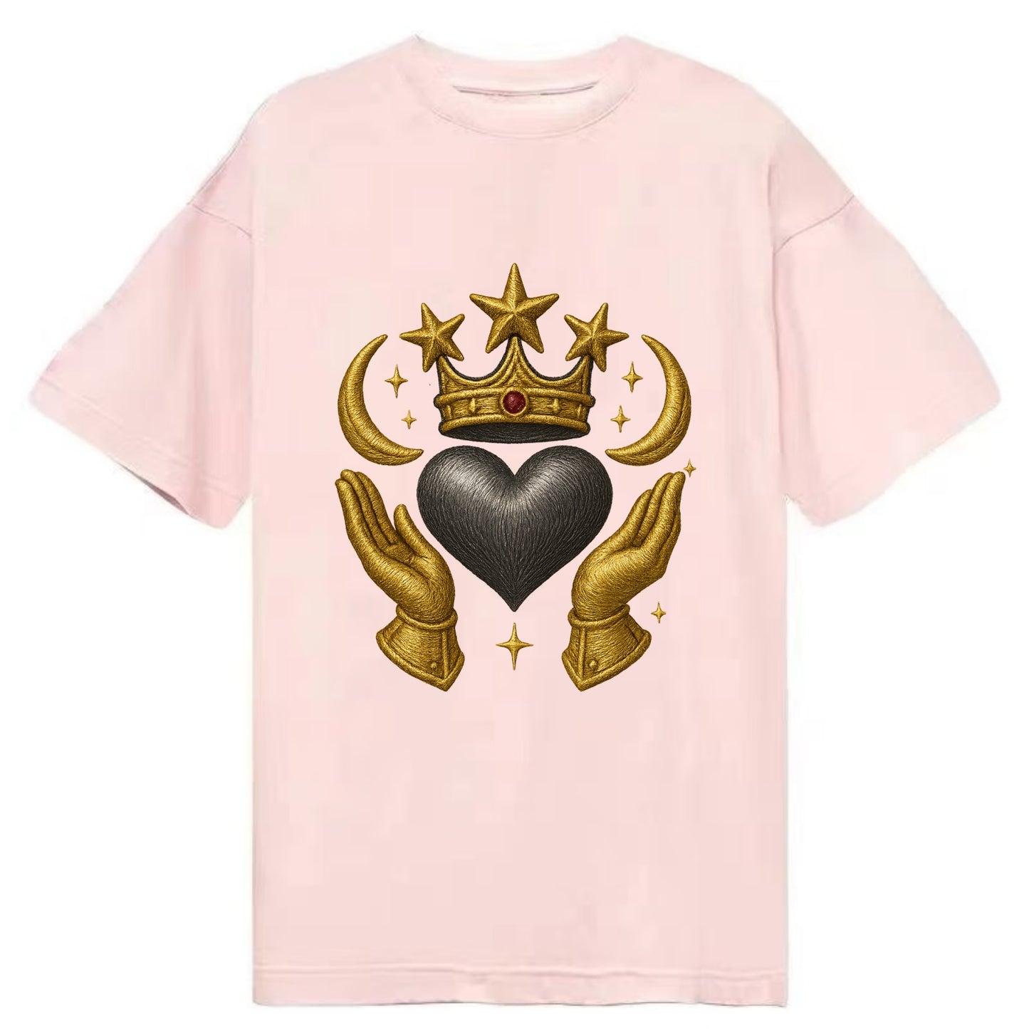 Sun goddess crown radiating golden rays over a midnight heart with henna-adorned - Classic T-shirt - Pink