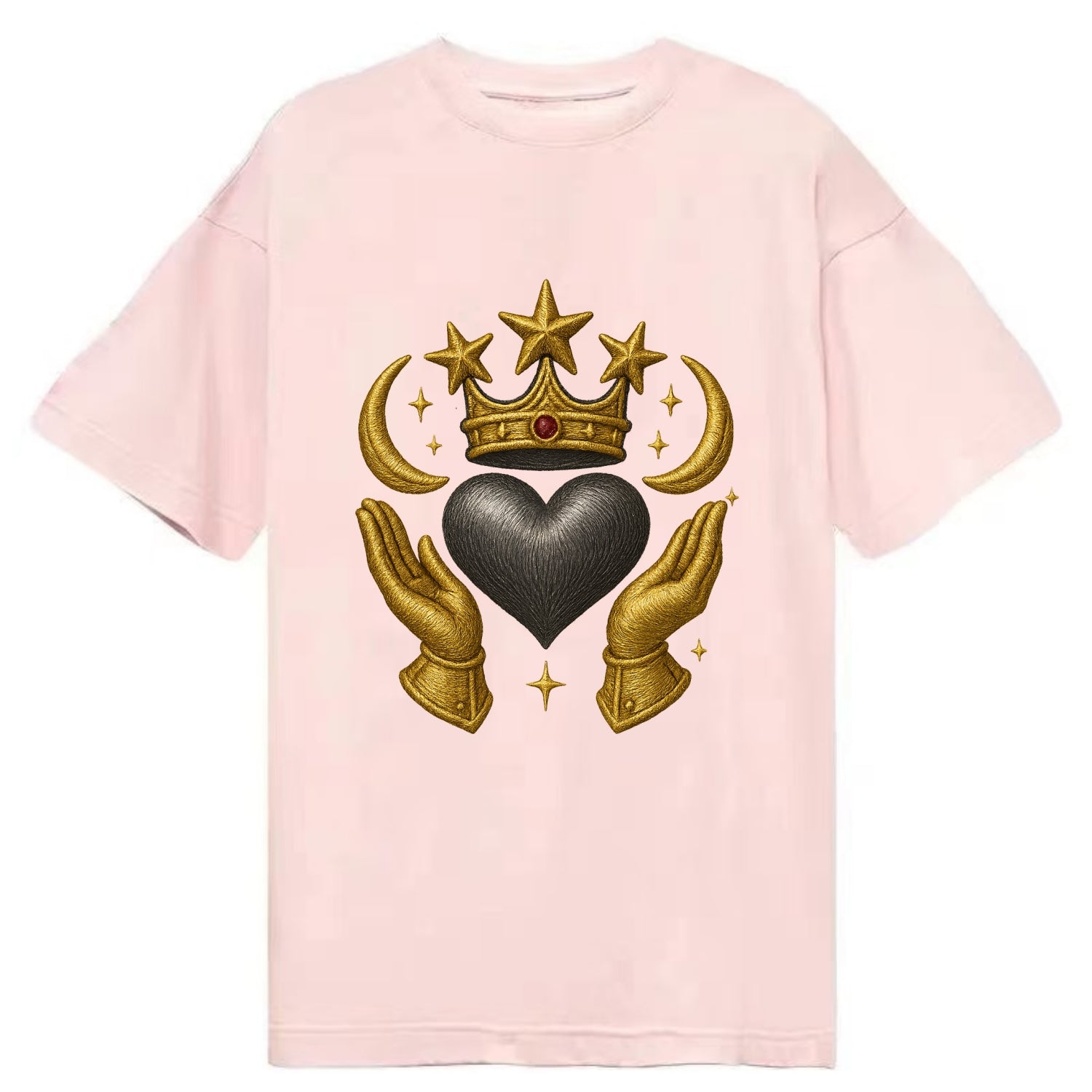Sun goddess crown radiating golden rays over a midnight heart with henna-adorned - Classic T-shirt - Pink