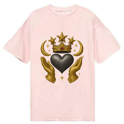 Sun goddess crown radiating golden rays over a midnight heart with henna-adorned - Classic T-shirt - Pink