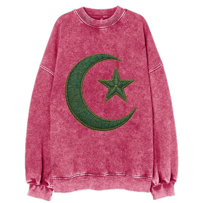Crescent Moon and Star - Vintage Sweatshirt - Pink