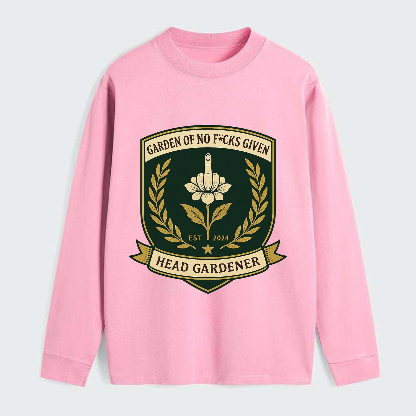Shield with middle finger flower - "Garden of No F*cks Given - Head - Classic Long Sleeve Shirt - Pink