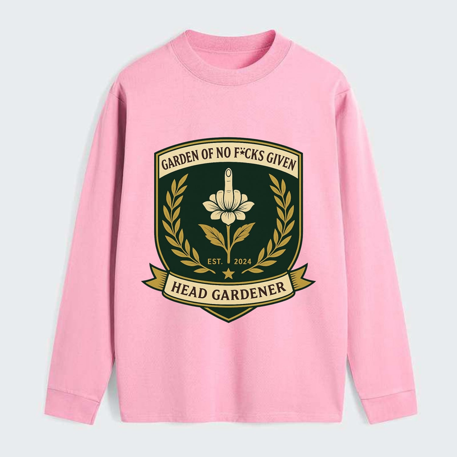 Shield with middle finger flower - "Garden of No F*cks Given - Head - Classic Long Sleeve Shirt - Pink
