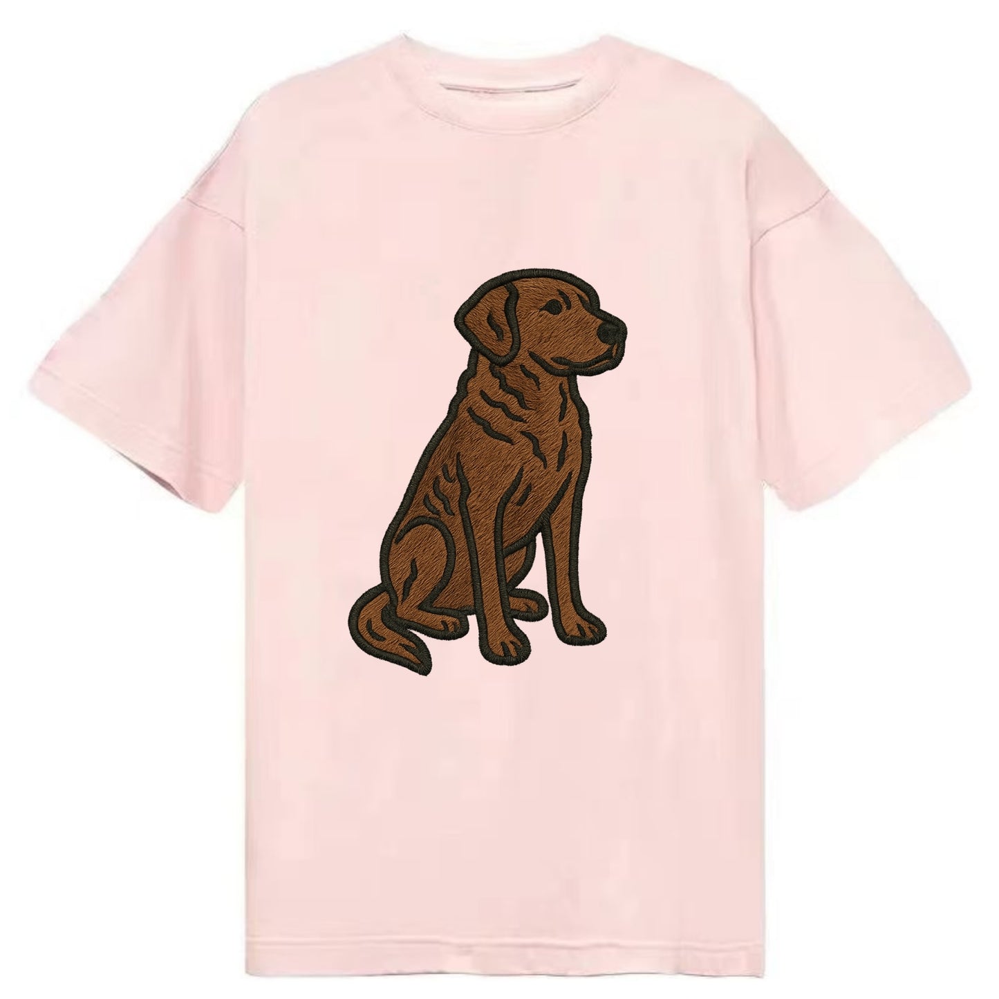 Chesapeake Bay Retriever - Brown wavy coat embroidered sitting pose - Classic T-shirt - Pink