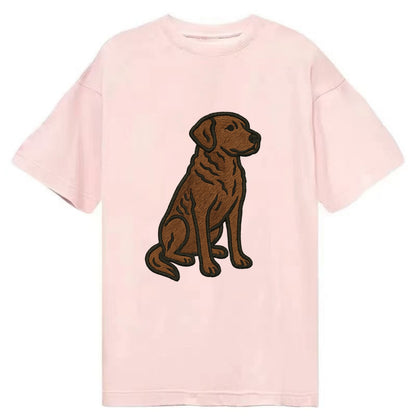 Chesapeake Bay Retriever - Brown wavy coat embroidered sitting pose - Classic T-shirt - Pink