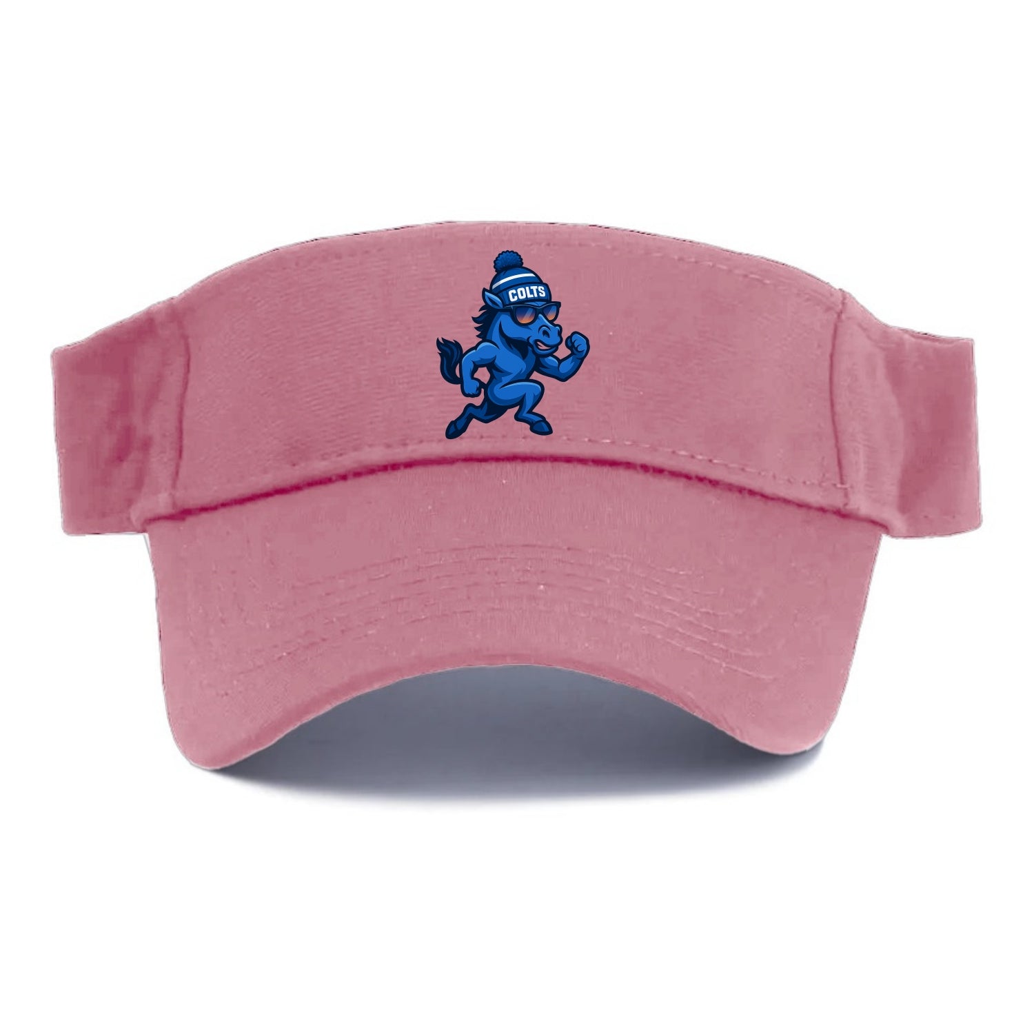Indianapolis Colt Horse wearing Colts blue and white beanie with pom pom and wayfarer - Visor - Pink
