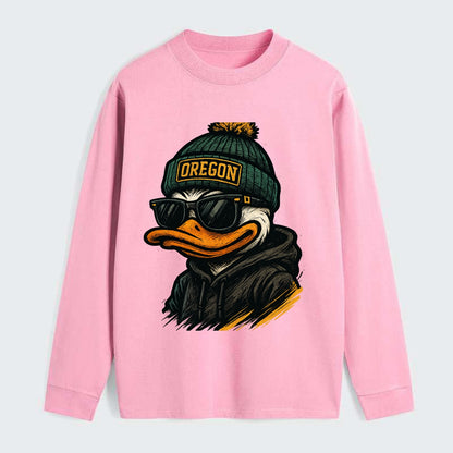 Eugene Duck wearing Oregon beanie with O patch - Classic Long Sleeve Shirt - Pink