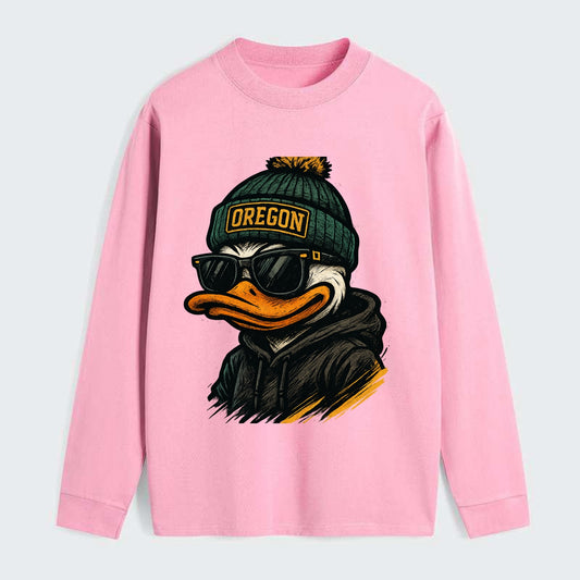 Eugene Duck wearing Oregon beanie with O patch - Classic Long Sleeve Shirt - Pink