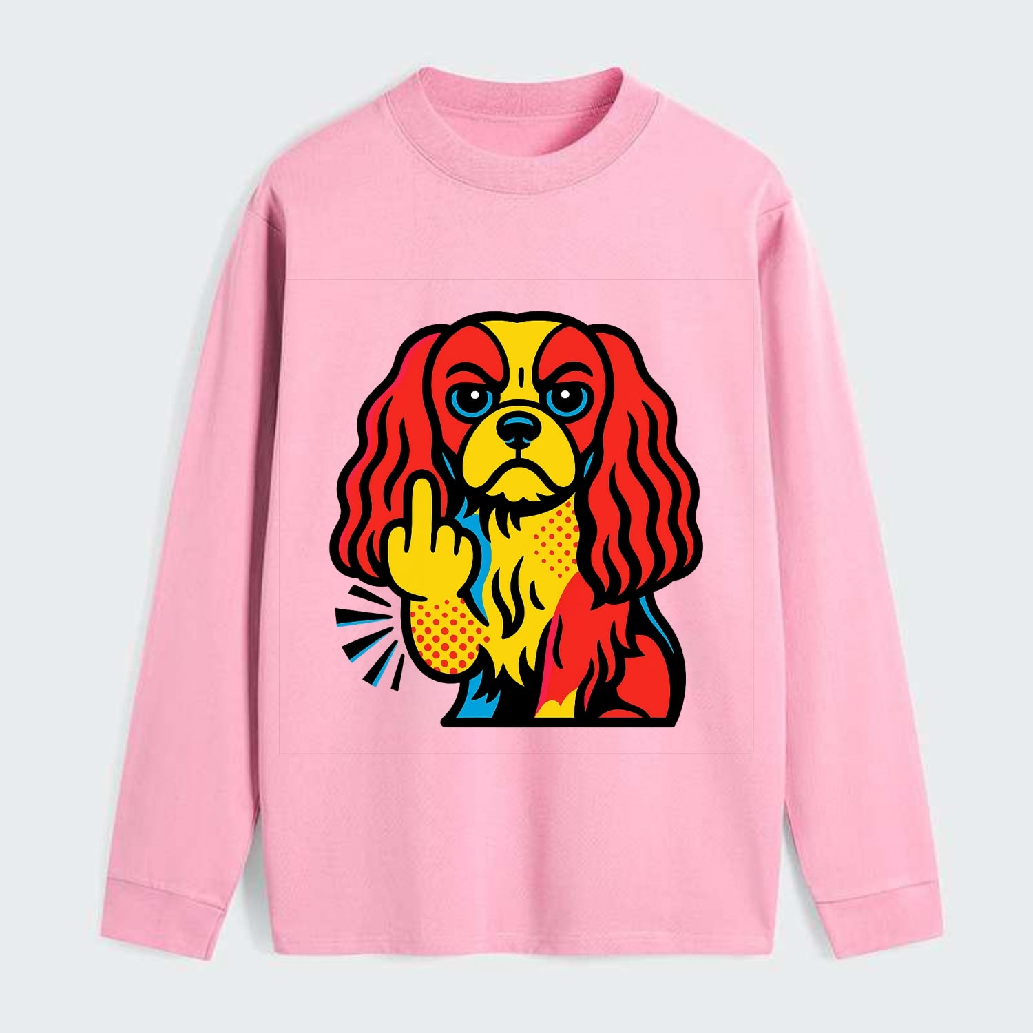 Cavalier King Charles Spaniel with long ears, regal paw giving finger - Classic Long Sleeve Shirt - Pink