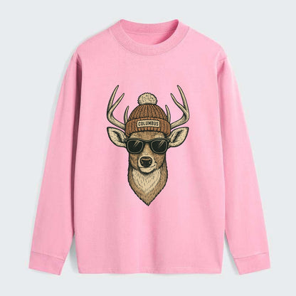 Ohio White-tailed Deer wearing Columbus beanie with pom pom and - Classic Long Sleeve Shirt - Pink