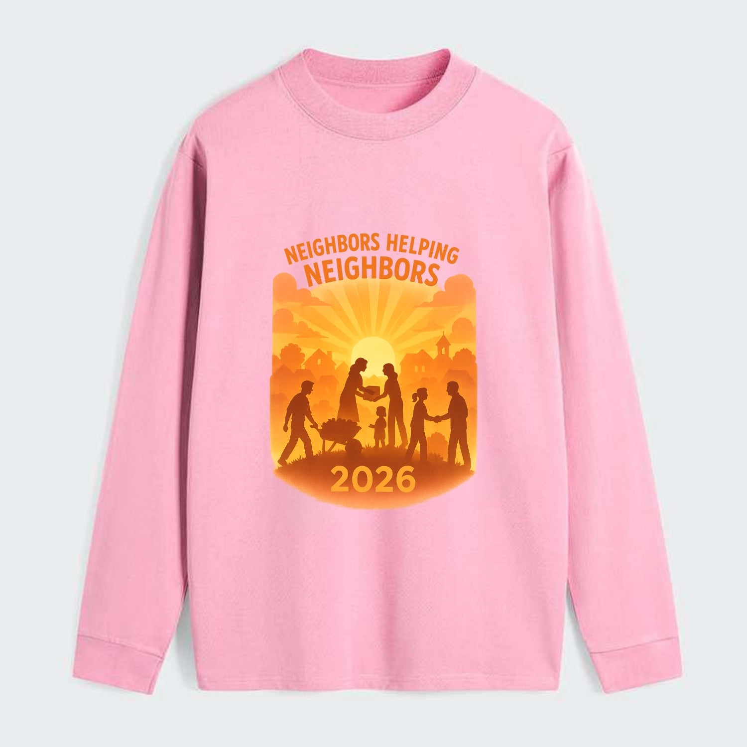 Local communities thriving with shared resources - "Neighbors Helping - Classic Long Sleeve Shirt - Pink