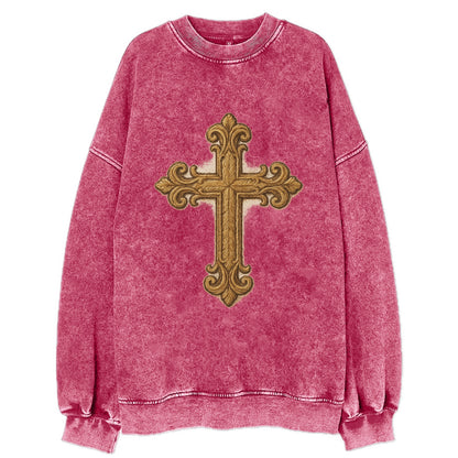 Baroque Cross  - Vintage Sweatshirt - Pink