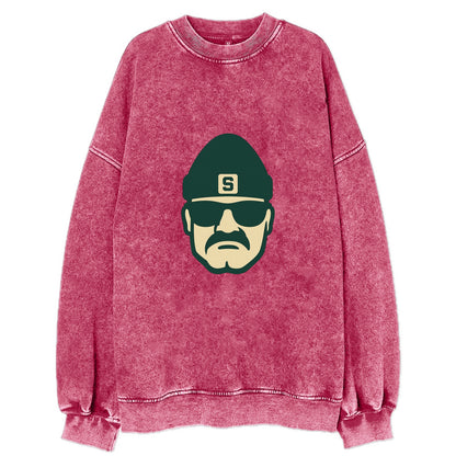 East Lansing Spartan wearing Michigan State beanie with S patch - Vintage Sweatshirt - Pink