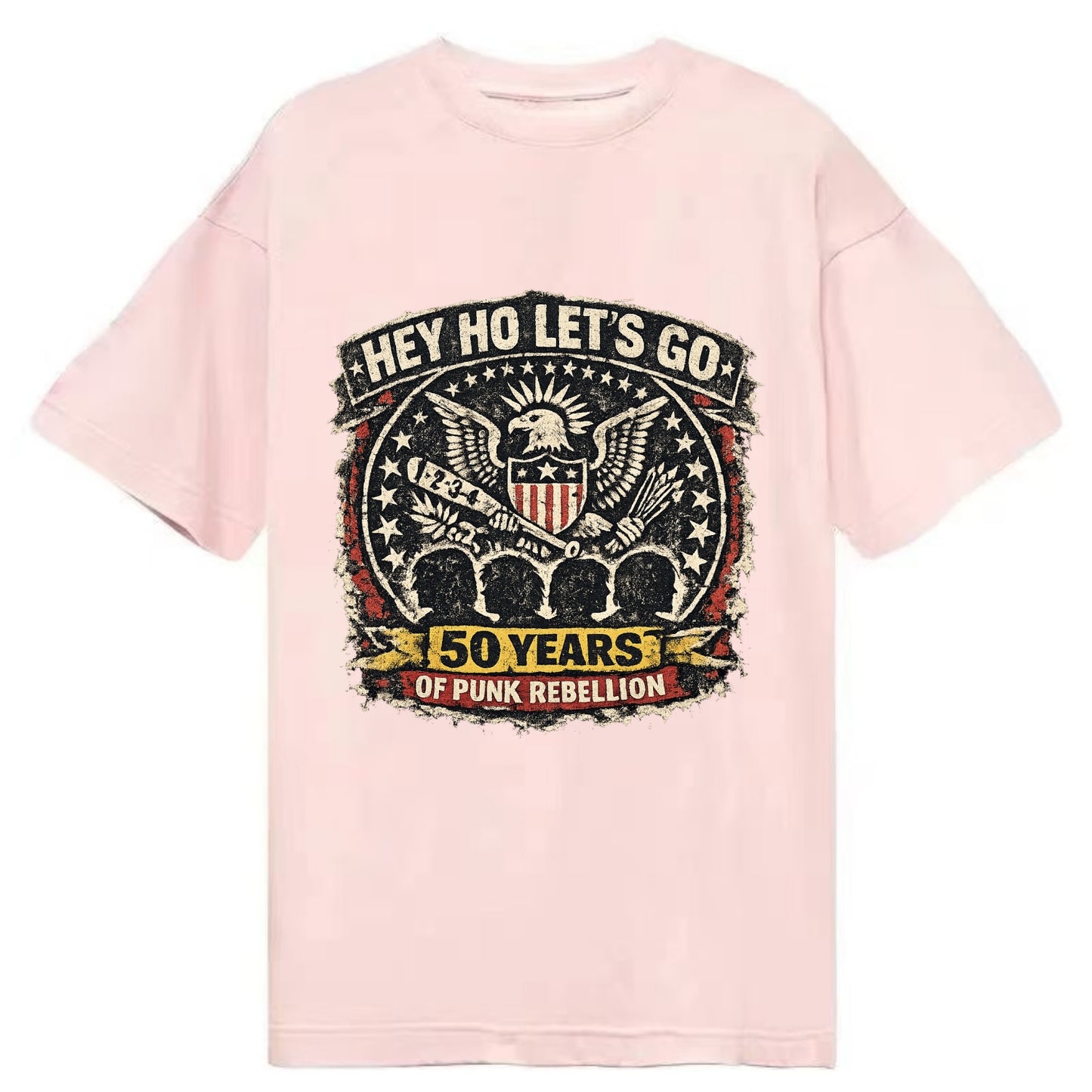 RAMONES LEGACY | Hey Ho Let's Go typography | Presidential seal parody | Four - Classic T-shirt - Pink