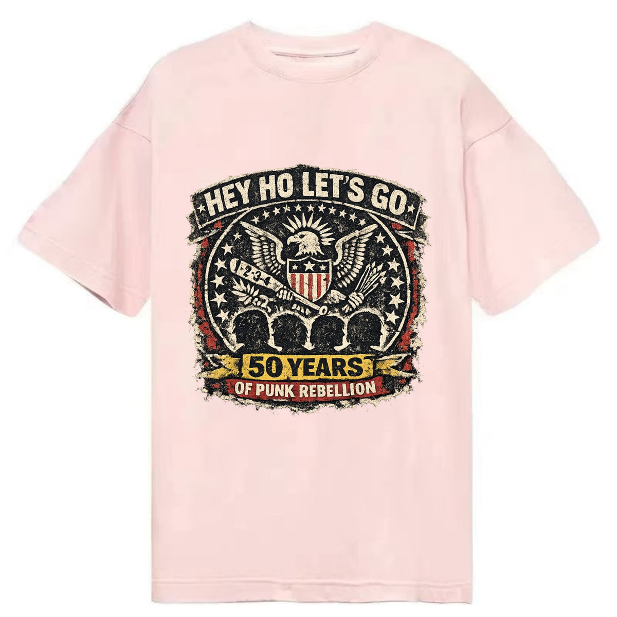 RAMONES LEGACY | Hey Ho Let's Go typography | Presidential seal parody | Four - Classic T-shirt - Pink