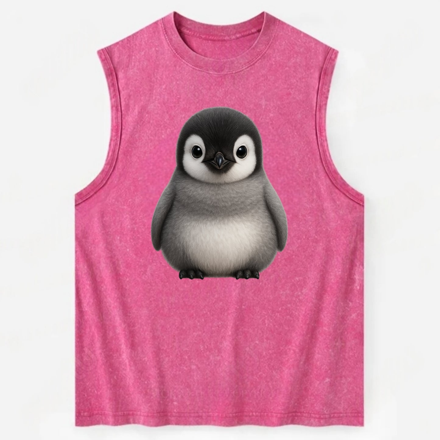 Baby Adelie Penguin - black and white, round body, curious eyes, - Vintage Washed Tank - Pink